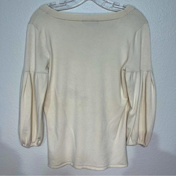Weekend MaxMara Puff Sleeve Cream Silk Cotton Blend Pullover Sweater Medium - Picture 3 of 4